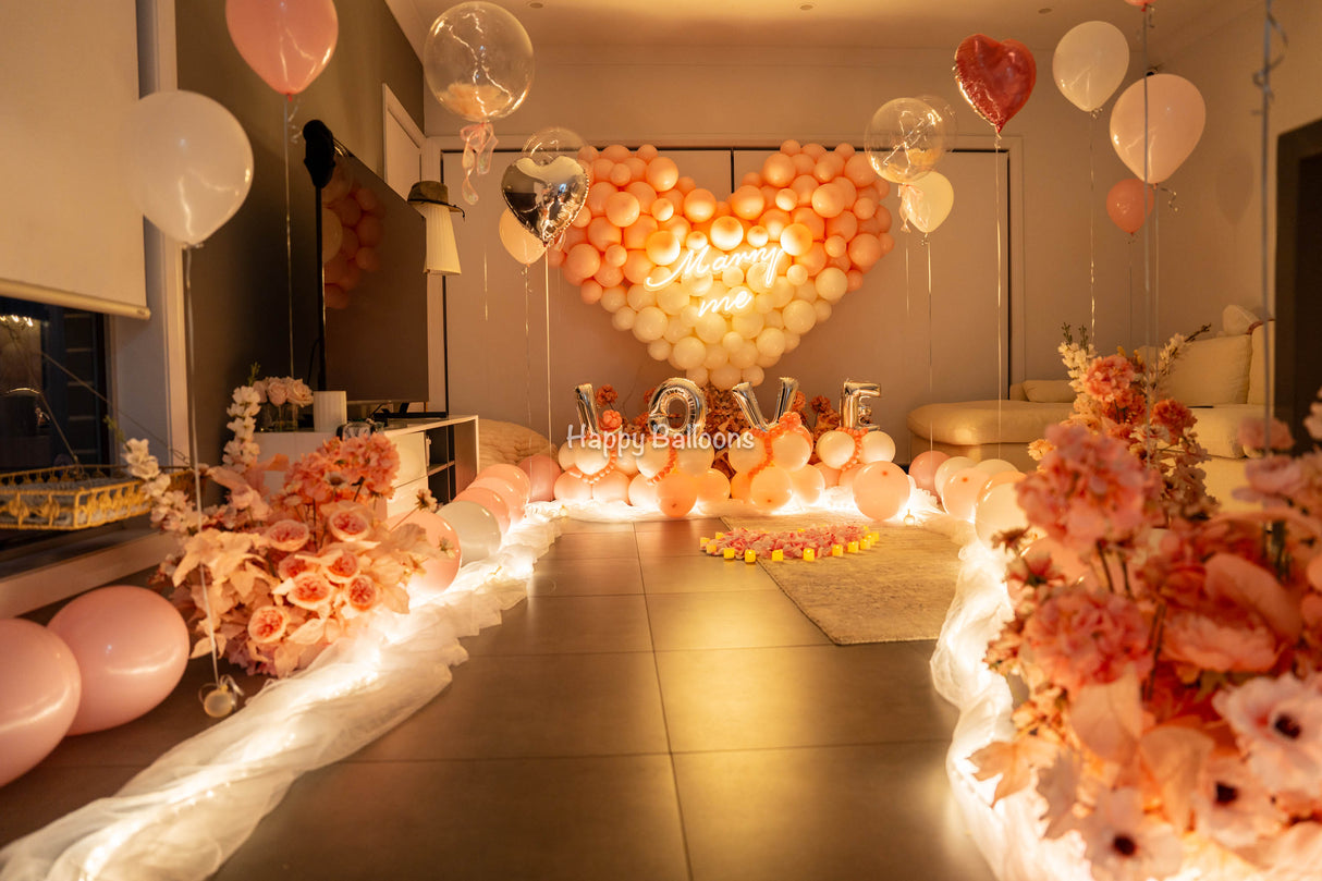 SKU-402014 Wedding/Proposal Balloons heart + Floral arrangements Combo