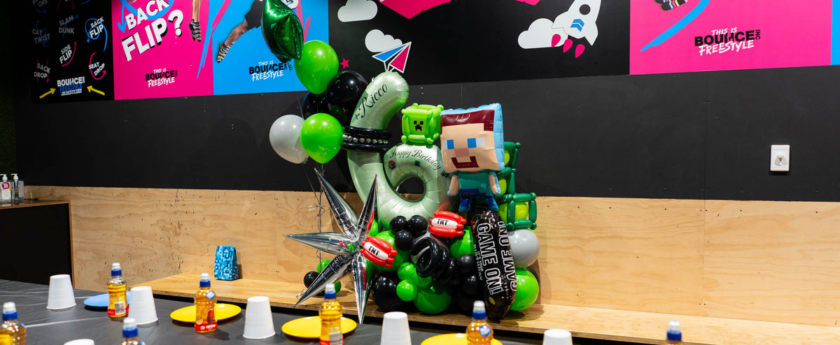 Minecraft themed number balloon set with TNT and character balloons - wide view