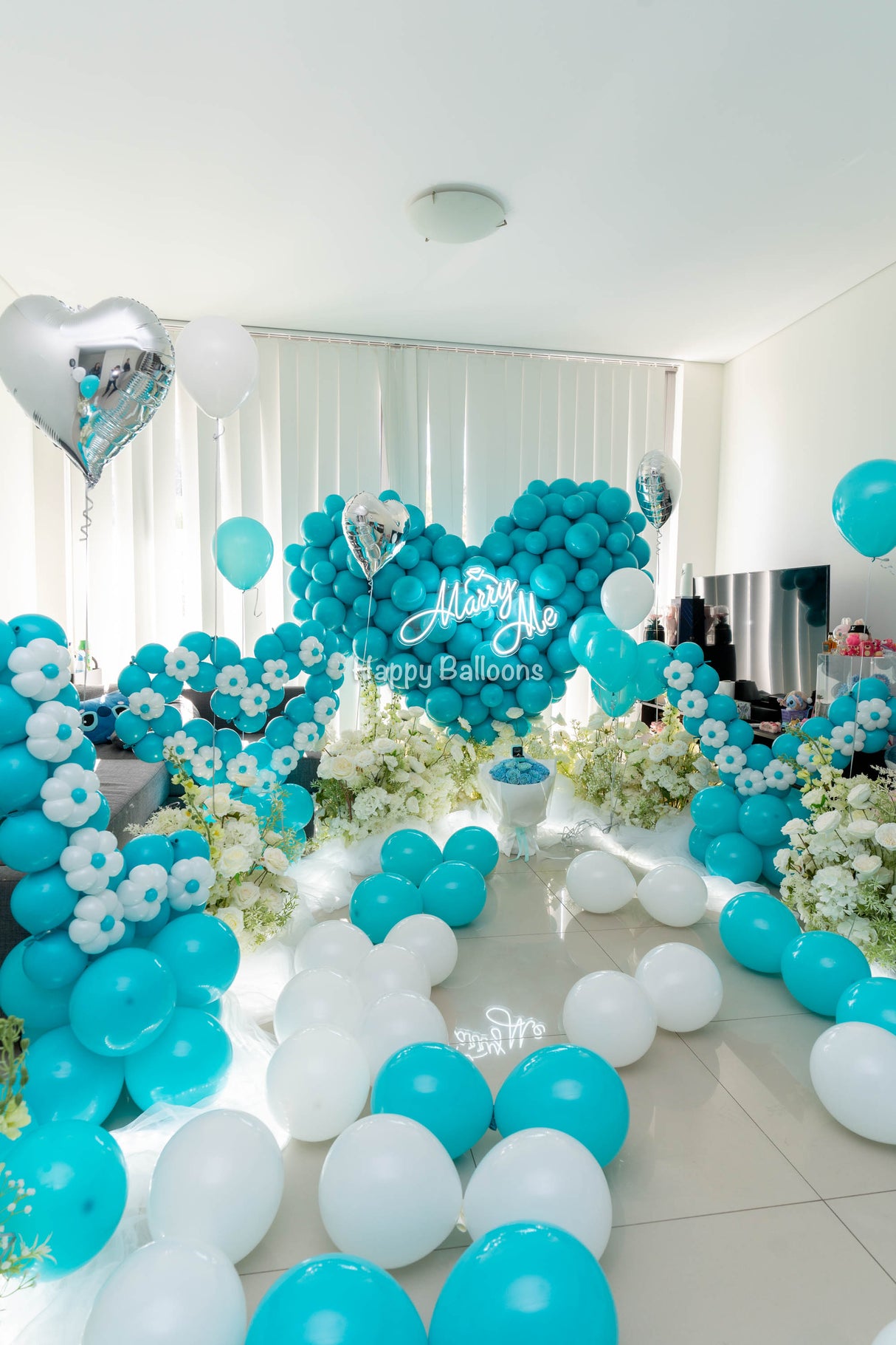 SKU-402016 Wedding/Proposal Balloons heart + Floral arrangements Combo