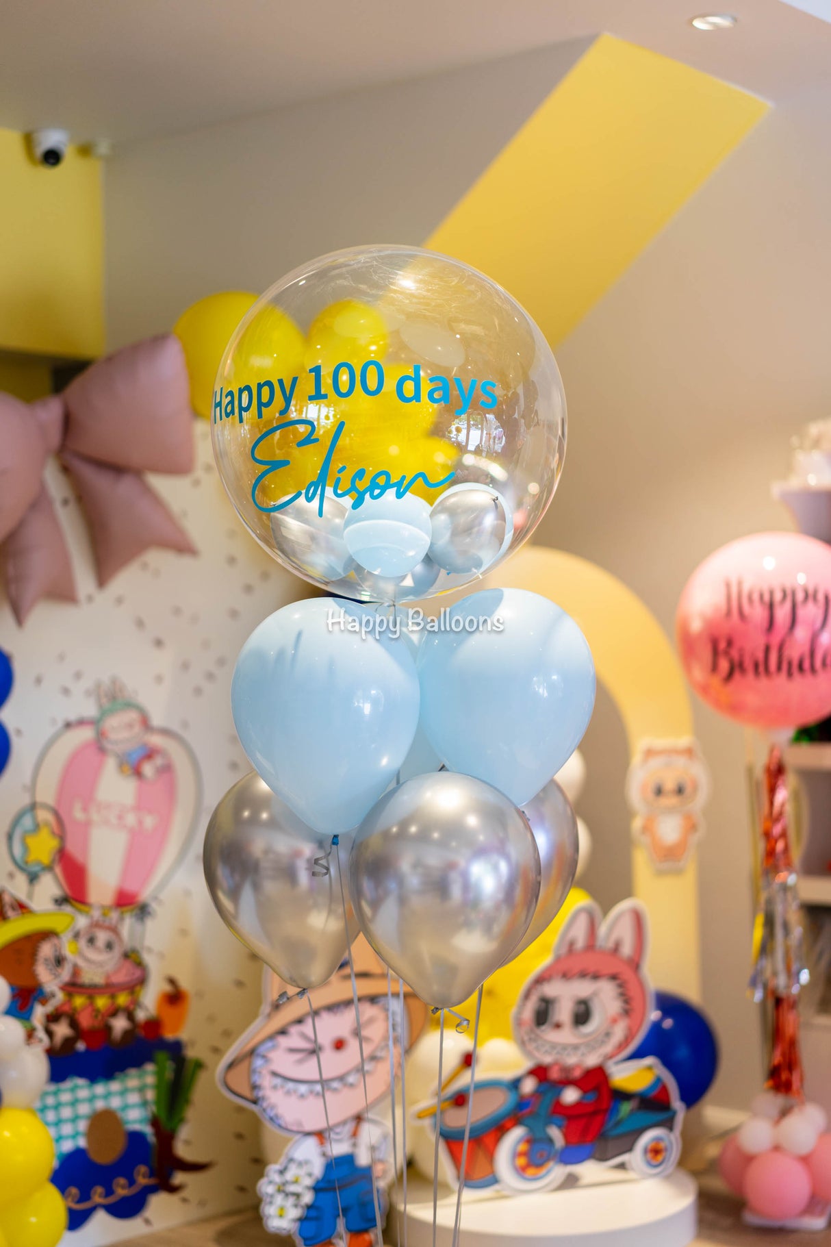 SKU-101041 Bunch of 6 Helium Balloons + 24inch Bubble Balloon Bouquet Set