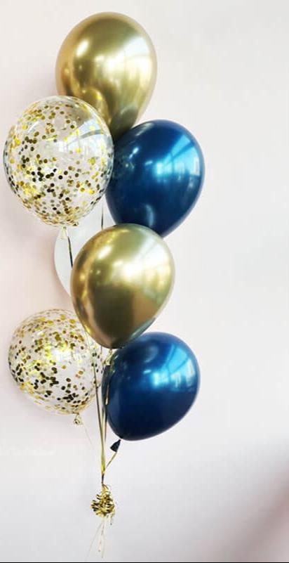 SKU-101006 Bunch of 5 Helium Balloons + 2 Confetti Balloons Bouquet