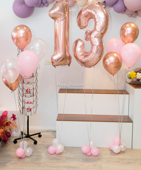 Number balloon and helium balloon Party Express set prepared by Happy Balloons