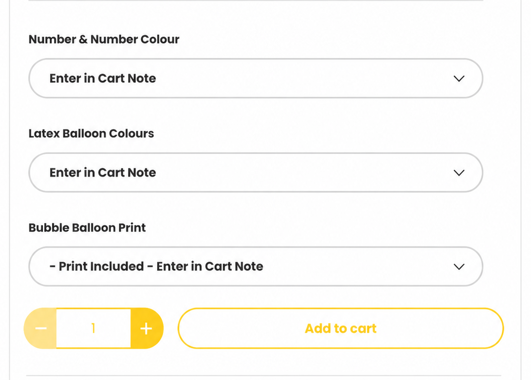 Happy Balloons product options above the Add to cart button