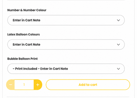 Happy Balloons product options above the Add to cart button