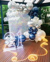 21st birthday balloon garland and LED setup – view 1