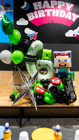 Minecraft themed number balloon set with green and black balloons - vertical view