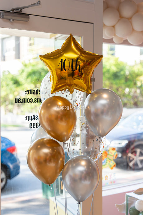 SKU-101017 Bunch of 5 Helium Balloons + 2 Confetti Balloons + pinted foil balloon Bouquet Set