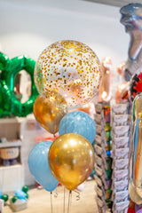 SKU-101011 4 Latex + 18-Inch Confetti Bubble Helium Balloon Bouquet
