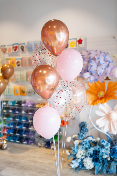 SKU-101006 Bunch of 5 Helium Balloons + 2 Confetti Balloons Bouquet