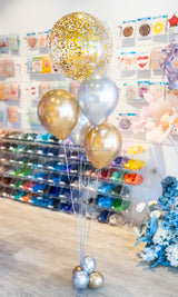 SKU-101011 4 Latex + 18-Inch Confetti Bubble Helium Balloon Bouquet