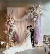 Wedding fabric backdrop with flower decorations – view 1